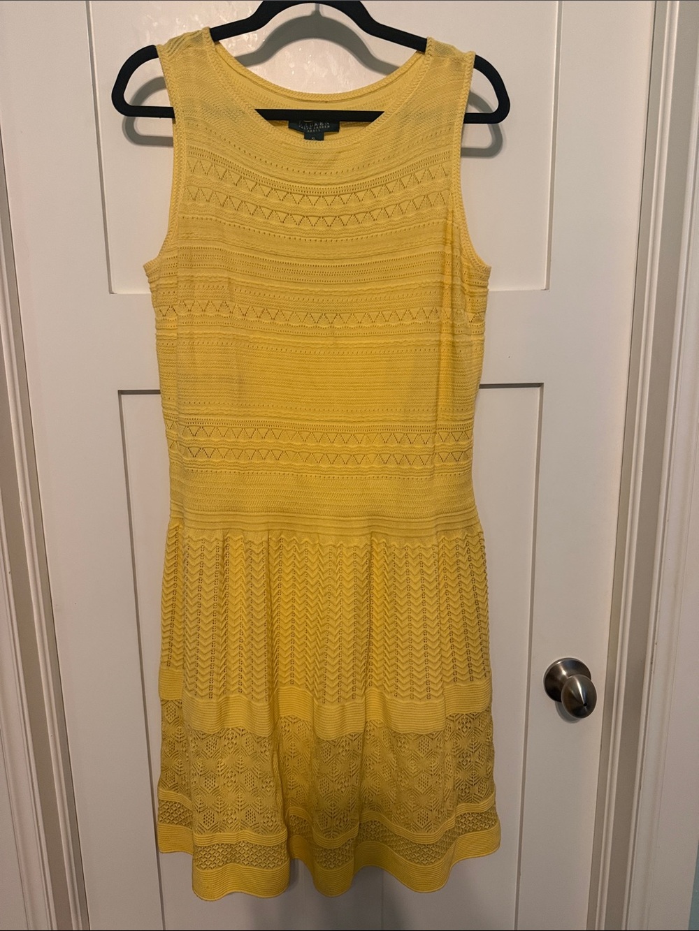Lauren Ralph Lauren Sleeveless Yellow Knit Fit-and-Flare Cotton Blend Dress
